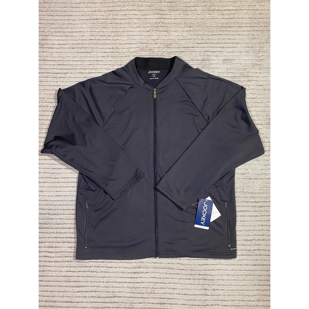 Jockey Scrubs Mens Black Full Zip Warm Up Jacket Size M Mock Neck Raglan Sleeve